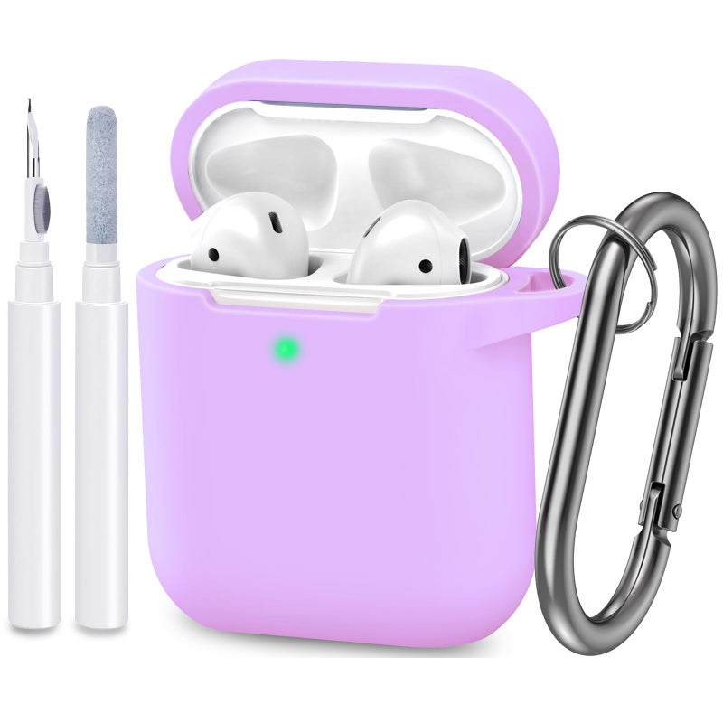 ATUAT Compatible with AirPods Case Cover, Full Protective Silicone Skin Dust-Proof Designed for Apple AirPods 1st 2nd Generation with Keychain, Front LED Visible, Light Purple - Image 1